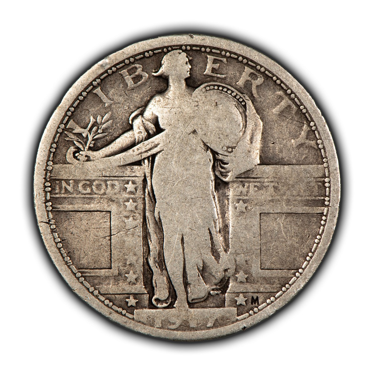 1917 Ty-1 25c Standing Liberty Silver Quarter - Type 1 - VG - SKU