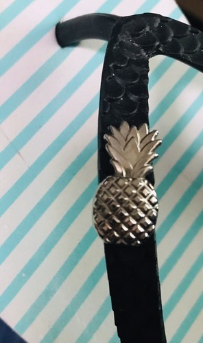 aloha Pineapple Aqua Flip Flops Women 9 - 9.5 Silver Stripes beach vacay resort - Picture 3 of 4