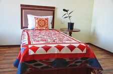 Silk Hand Embroidered Suzani Blanket Bed Spread Sofa Cover Wall Hanging Red
