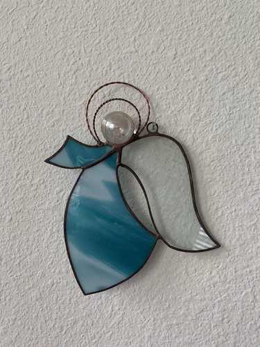 3 Vintage Stained Glass Angels Suncatcher Window Hanging Blues Pink - Picture 4 of 10