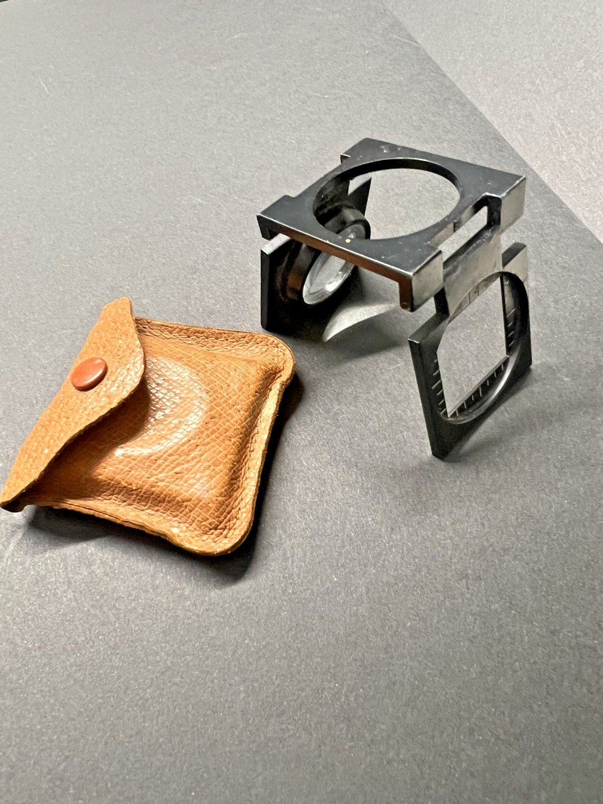 Vintage Ciba Geigy Folding Loupe / Magnifier With Leather Case Magnifying lens