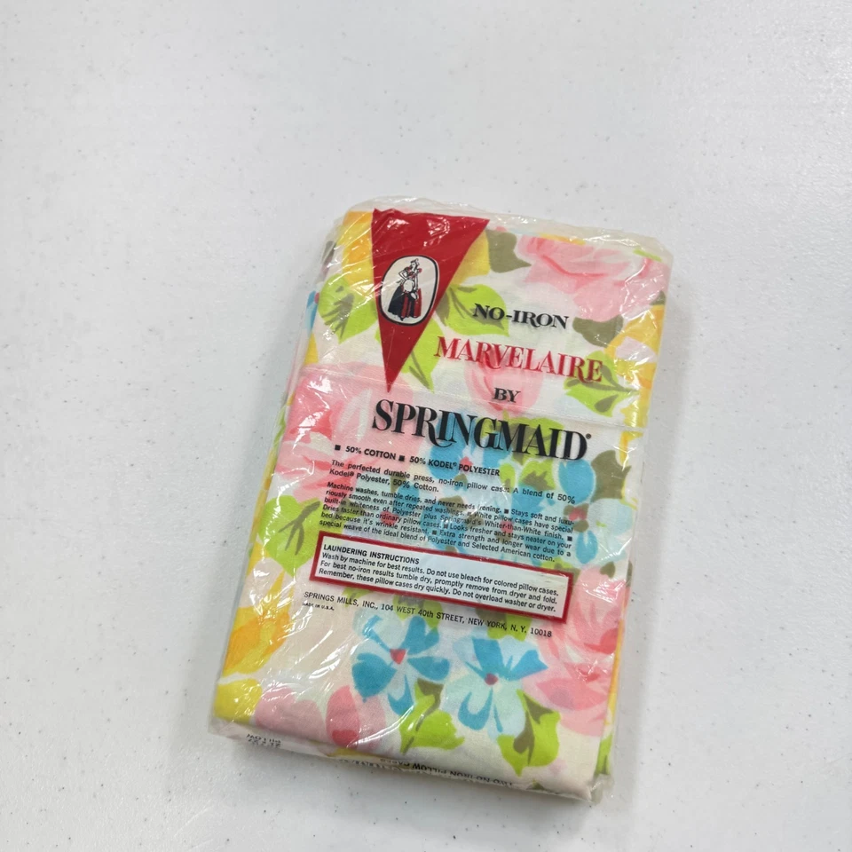 复古 Springmaid 枕套 一对 粉色 黄色 花卉 雏菊 y2k 90 年代 80 年代 NOS — 第 3/4 张图片