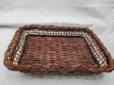 Vintage Rectangular Wicker Basket Brown Woven Storage Tray Rustic Farmhouse