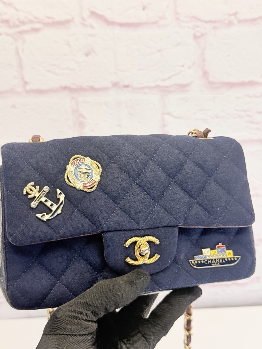 CHANEL Navy Quilted Paris Hamburg Charm Mini Flap Nautical | eBay