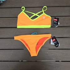 TYR Womens Durafast Solid Orange/neon Trinityfit Workout Bikini Sz S New