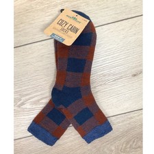 Northeast Outfitters Mens L 8-12.5 Cozy Cabin Buff Check Crew Socks Blue Brown