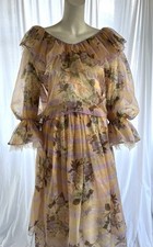 Oscar De La Renta Vintage 1983 Runway Sample Museum Floral Organza Evening Gown