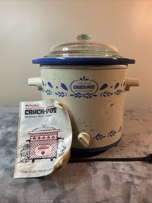 Vtg 90s Rival 3150/2 STONEWARE Blue CROCK POT SLOW COOKER With Lid WORKS Used 
