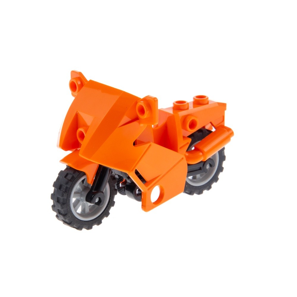 1x Lego Motorcycle City Orange Chassis Black Wheels New-Light Gray 52035c02