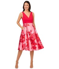 Adrianna Papell Womens Printed Midi Dress, Red, 2