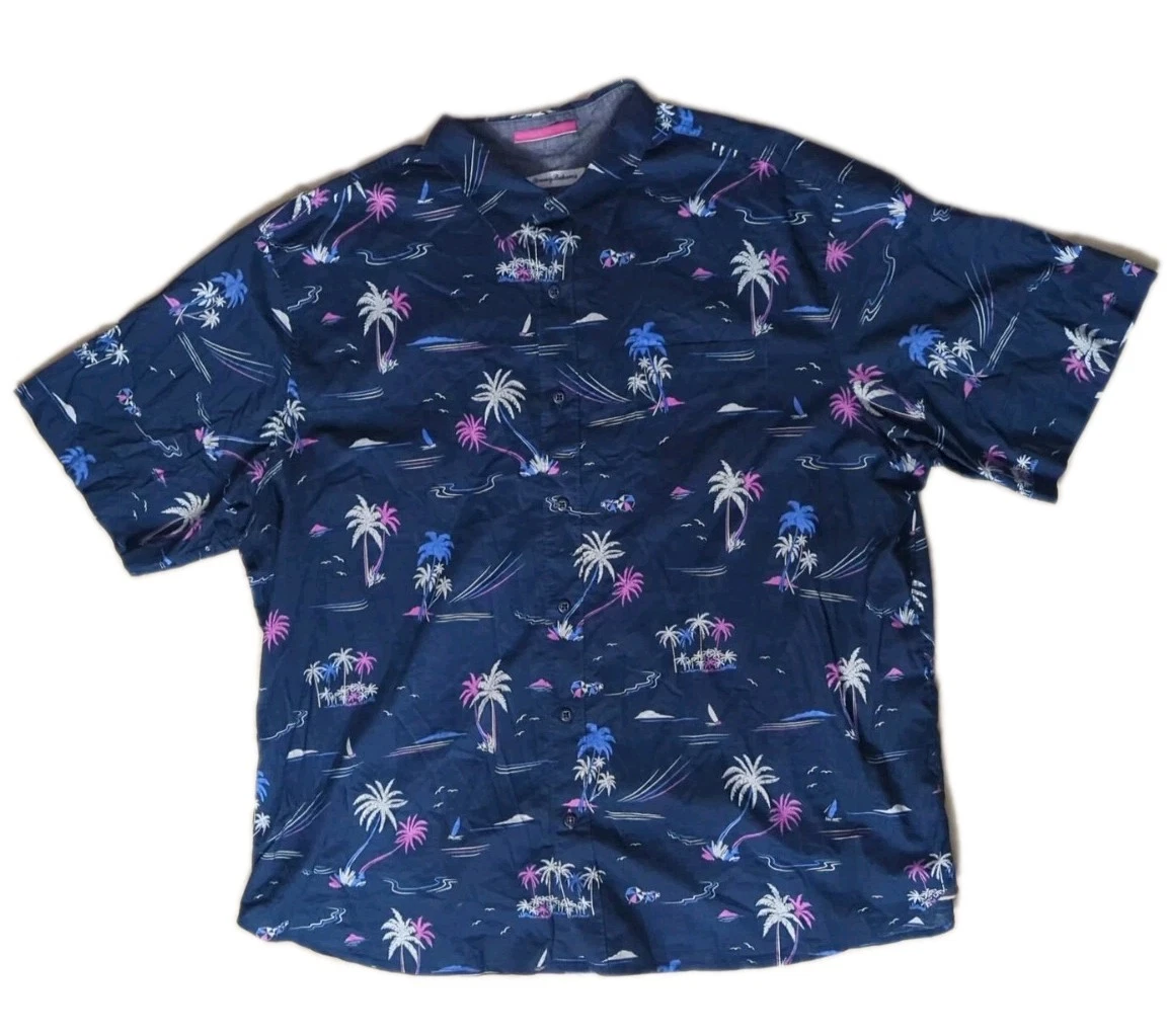 Tommy Bahama Mens XL Navy Blue Palm Tree Print Costa Breeze Button Up Shirt