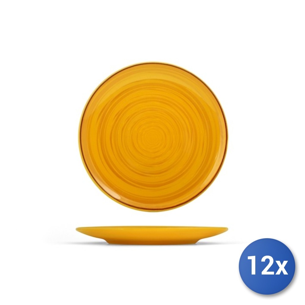 12x H&H Yellow Ochre Ceramic Fruit Plates With Dimensions Of 20x20x2 Cm