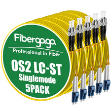 5-Pack 10M OS2 LC to ST Single-Mode Fiber Patch Cable, Duplex 9/125 m