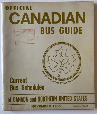Offizieller kanadischer Busführer November 1983 Fahrpläne für Kanada und Nord-USA