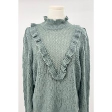 Veronica Beard Alpaca Wool Mock Green Neck Ruffle Sweater Pointelle Knit M