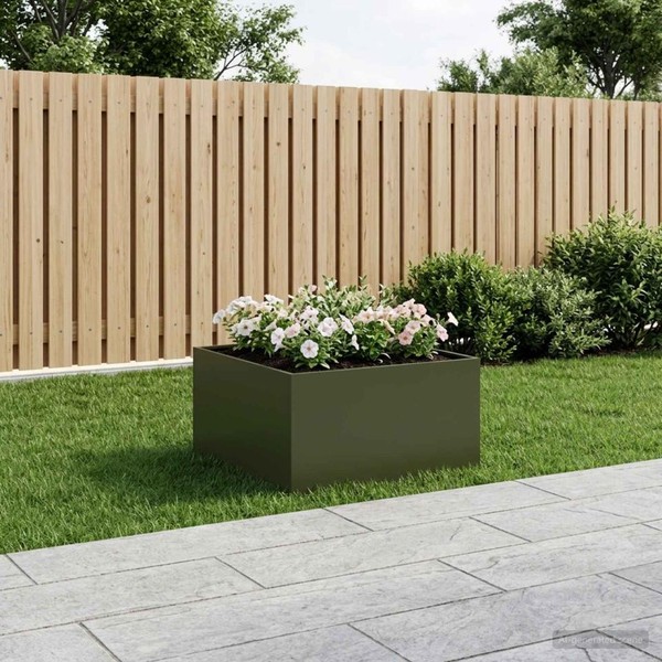 Garten-Pflanzgefäß OlivgrüN 60 X 60 X 40 Cm Kaltgewalzter Stahl-image