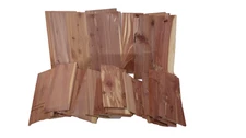 LARGE BOX OF VARIOUS EASTERN RED CEDAR THIN LUMBER BOARDS MAINLY 12" LENGTHS E2