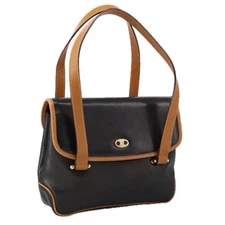 CELINE Hand Bag Leather Black Brown Gold Auth yk15986