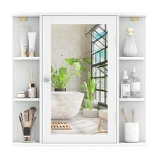 Medicine Cabinet with Mirror, Wall Mounted Bathroom Storage Cabinet White