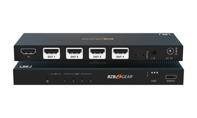 BZBGEAR 1x4 8K UHD HDMI 2.1 48Gbps Splitter Auto Downscaling/Audio De-Embedding