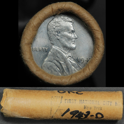 1943 D ORIGINAL BANK WRAPPED ROLL Steel Cents First National City Bank New York