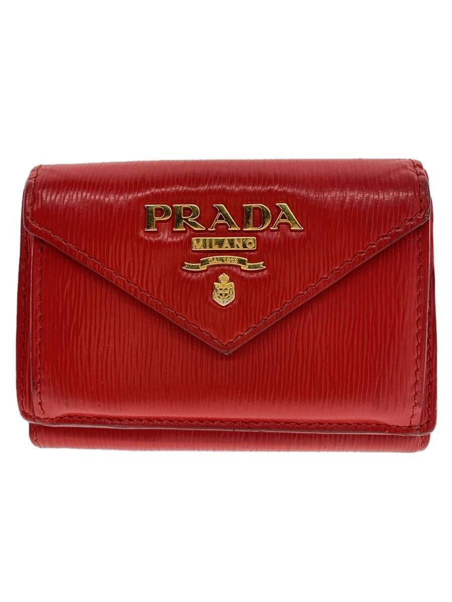 PRADA Tri fold Wallet Leather RED Ladies
