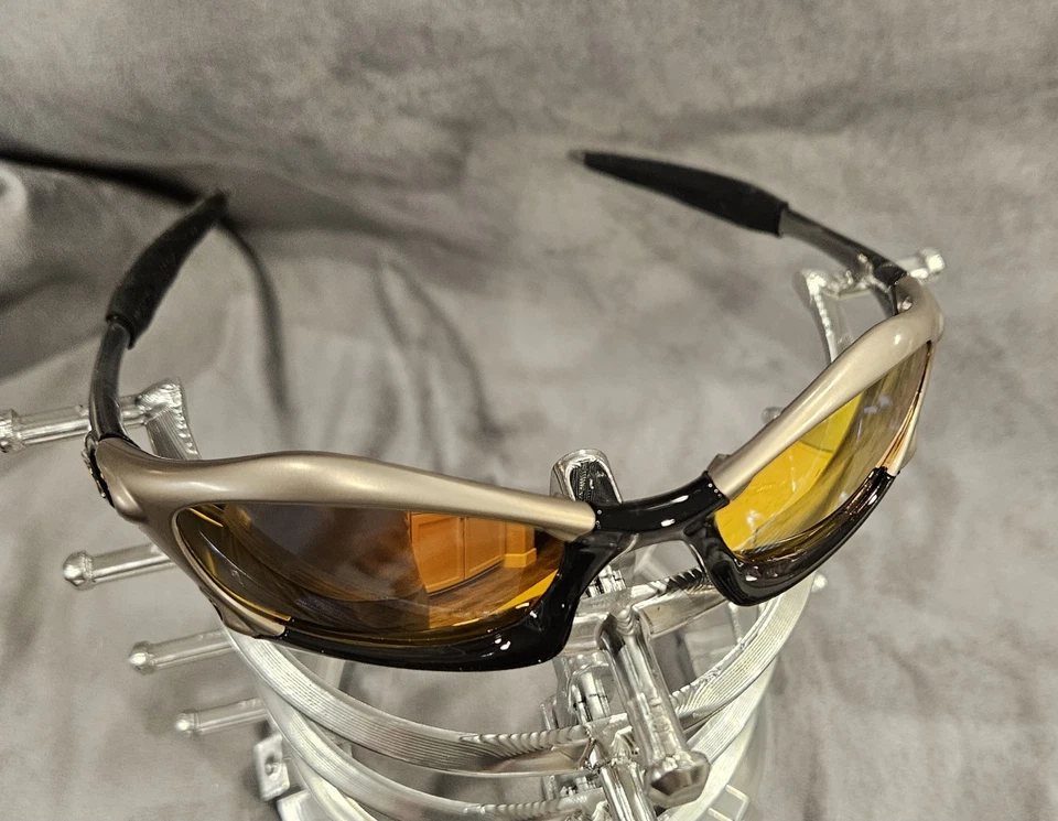 Винтажные солнцезащитные очки X-Metal Splice в серебристой черной оправе с огненными линзами Y2K сделано в США - Изображение 4 из 4