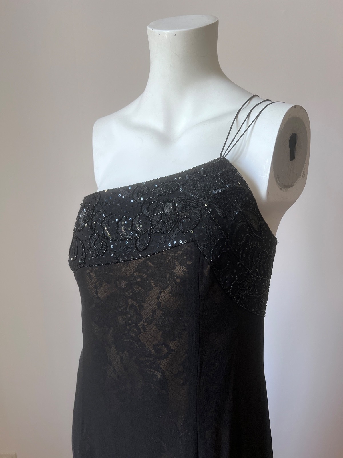 Vintage Silk Maxi Escada One Shoulder Gown with Lace underdress sz L image 4
