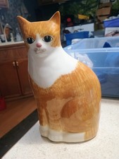 Ceramic Tabby Cat Figurine  /Vintage/Orange&White Glossy /Decorative