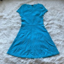 talbots blue jacquard fit & flare dress