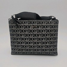 DKNY Logo Shoulder Bag Black Gray Zip Closure Adjustable Strap Medium Designer