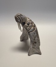 Walrus Carving Alaska Cribbage Board Vintage GameInuit Signed Bailey