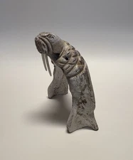 Walrus Carving Alaska Cribbage Board Vintage GameInuit Signed Bailey