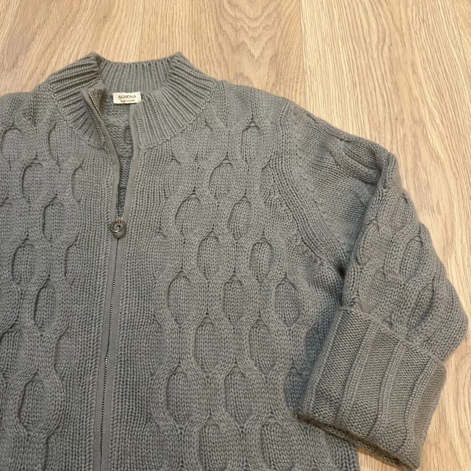 Auténtica chaqueta cárdigan suéter Agnona 2,5 k 100 % cachemir tejido con cable talla 42 EE. UU. 6 USADO EN EXCELENTE ESTADO Foto 2 de 4