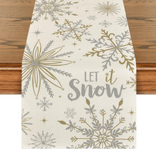 Beige Snowflake Winter Table Runner for Holiday Dining, 13x72 Inch