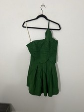 Farm Rio Lea Leaf Mini Dress One Shoulder Linen Blend Green Size Small