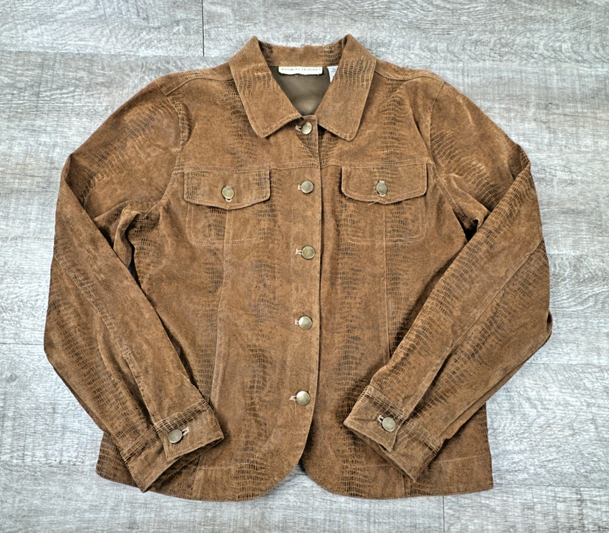 Bamboo Traders Women's Trucker Jacket Tan Brown Size L Earthy Utility