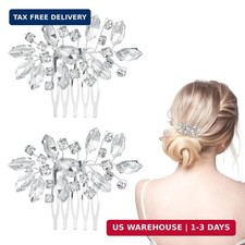 2 Pcs Crystal Bride Wedding Hair Comb, Silver Rhinestone Silver Bridal Side Comb