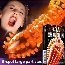 10pcs Adult Sensitive Orgasm Thin Latex Condoms Dotted Ribbed Stimulate Vaginal