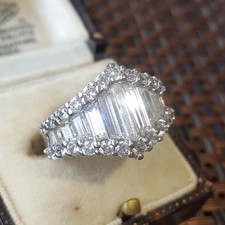 Sterling Silver Ring Simulated Diamonds Baguette Round Cluster Wide Band Size N