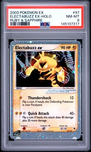 2003 POKEMON EX RUBY & SAPPHIRE #97 ELECTABUZZ EX-HOLO PSA 8