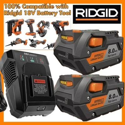 2PACK For Ridgid 18V R840085 8.0Ah Lithium-ion Battery /Charger 18Volt R840087