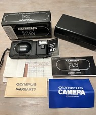 Olympus XA 35mm Rangefinder Camera A11 Flash Box Manual Papers Vintage 1981