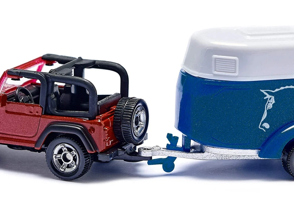 Jeep Red with Horse Trailer Blue and Horse Accessory Diecast Model by Siku - Image 4 of 4