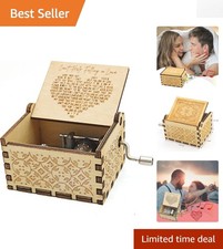 Engraved Antique Wood Music Box - Hand-Cranked 'Can't Help Falling in Love' Gift