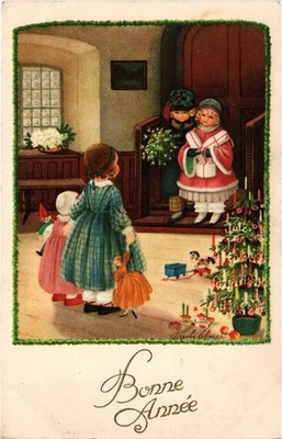 PC PAULI EBNER, ARTIST SIGNED, CHILDREN, BONNE ANNÉE, Vintage Postcard (b65902)
