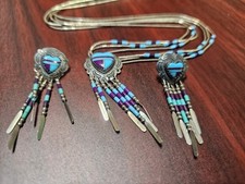 Vintage Q.T. Sterling  Silver NECKLACE &  EARRINGS Turquoise SET Southwest