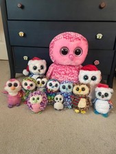 Lot of 12 TY Plush Beanie Boos Owls Glitter Eyes