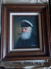 David Pelbam Vintage Signed Oil Nautical Painting White Beard Sea Captain