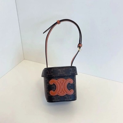 CELINE Cuir Triomphe Box Shoulder Bag Lodo Carfskin Brown USED Auth #S3502